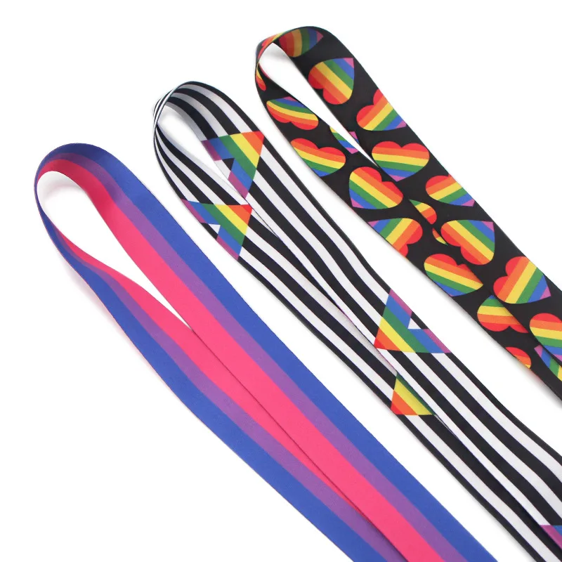 lgbt rainbow heart webbing lanyard neck straps for phone charms gay pride keychains holder key id card badge keycord accessories free global shipping