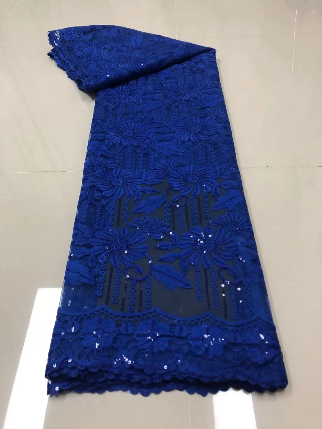 Оптовая продажа африканская Тюлевая кружевная ткань с блестками 2021 синяя