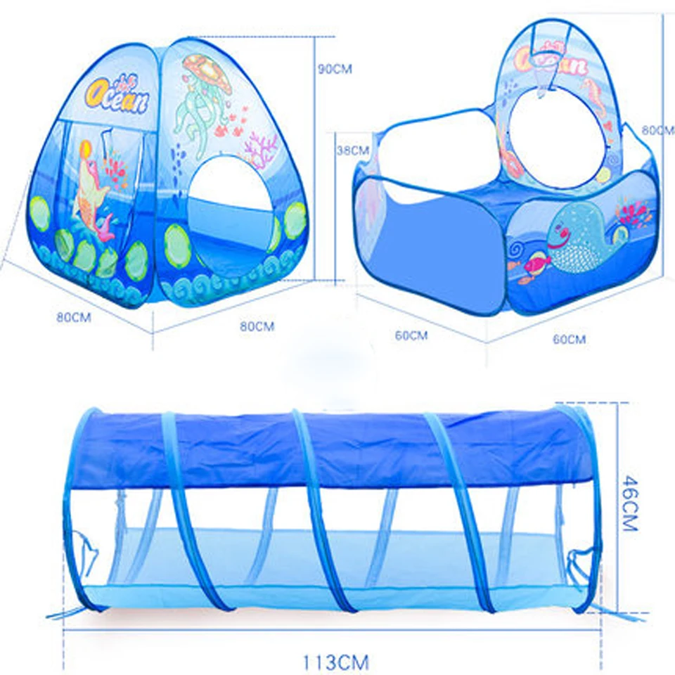 

3 in 1 Ocean Children's Tent House Toy Ball Pool Portable Children Tipi Tents with Crawling Tunnel Pool Ball Pit House Kids Tent