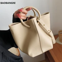 solid color tote bucket bag new high quality pu leather womens designer handbag large shoulder messenger bag