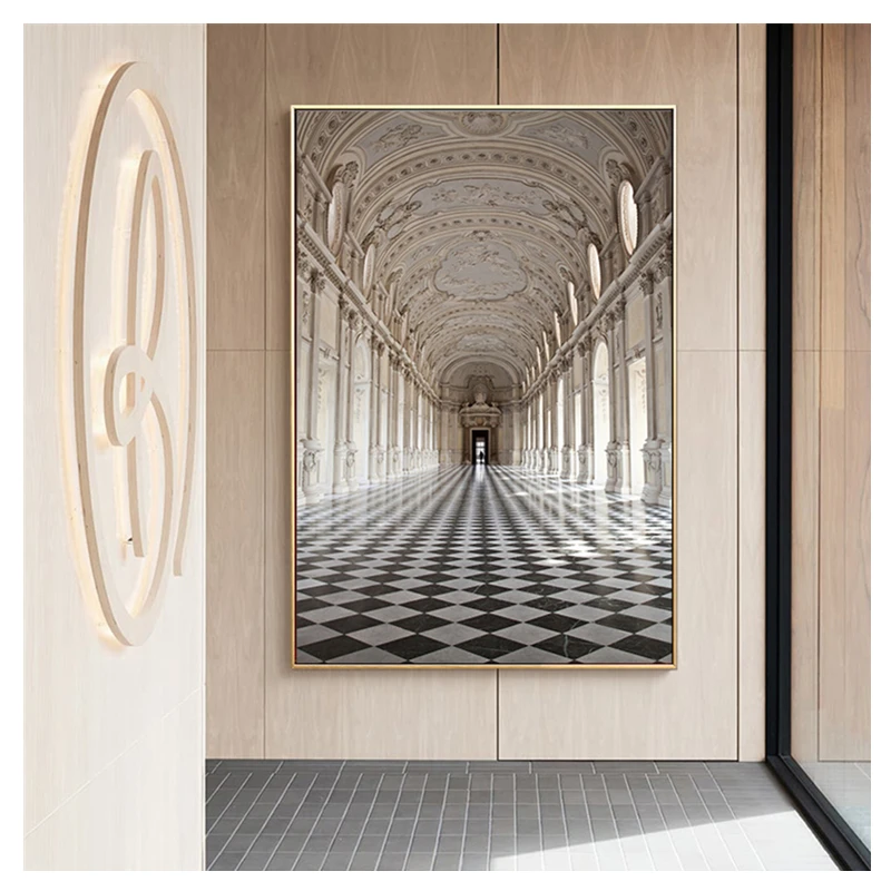 

Nordic Modern Light And Indoors Geometric Building Oil Painting On Canvas European Church Architecture Posters Living Room Decor