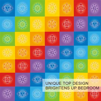 BlessLiving Chakra Duvet Cover Rainbow Colorful Bed Set 3pcs Energy Bedding Set Grids Yoga Meditation Bedspreads King Posciel 3