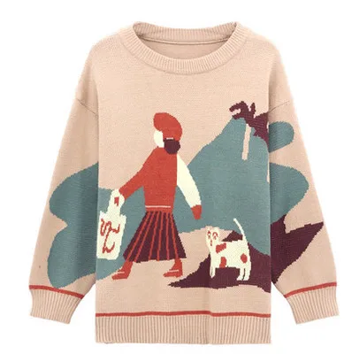 Осень-зима, новинка, женский свитер с медведем, свободный, мультяшный, утолщенный, пуловер, джемпер, женский, кавайный, милый, вязанный Топ - Цвет: style3-khaki