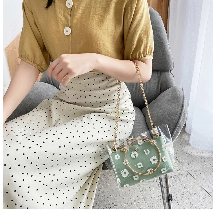 

2020 PVC Clear Jelly Composite Shouler Bag Transparent Chrysanthemum Mini Ladies Handbags Fashion Small Women Messenger Bags