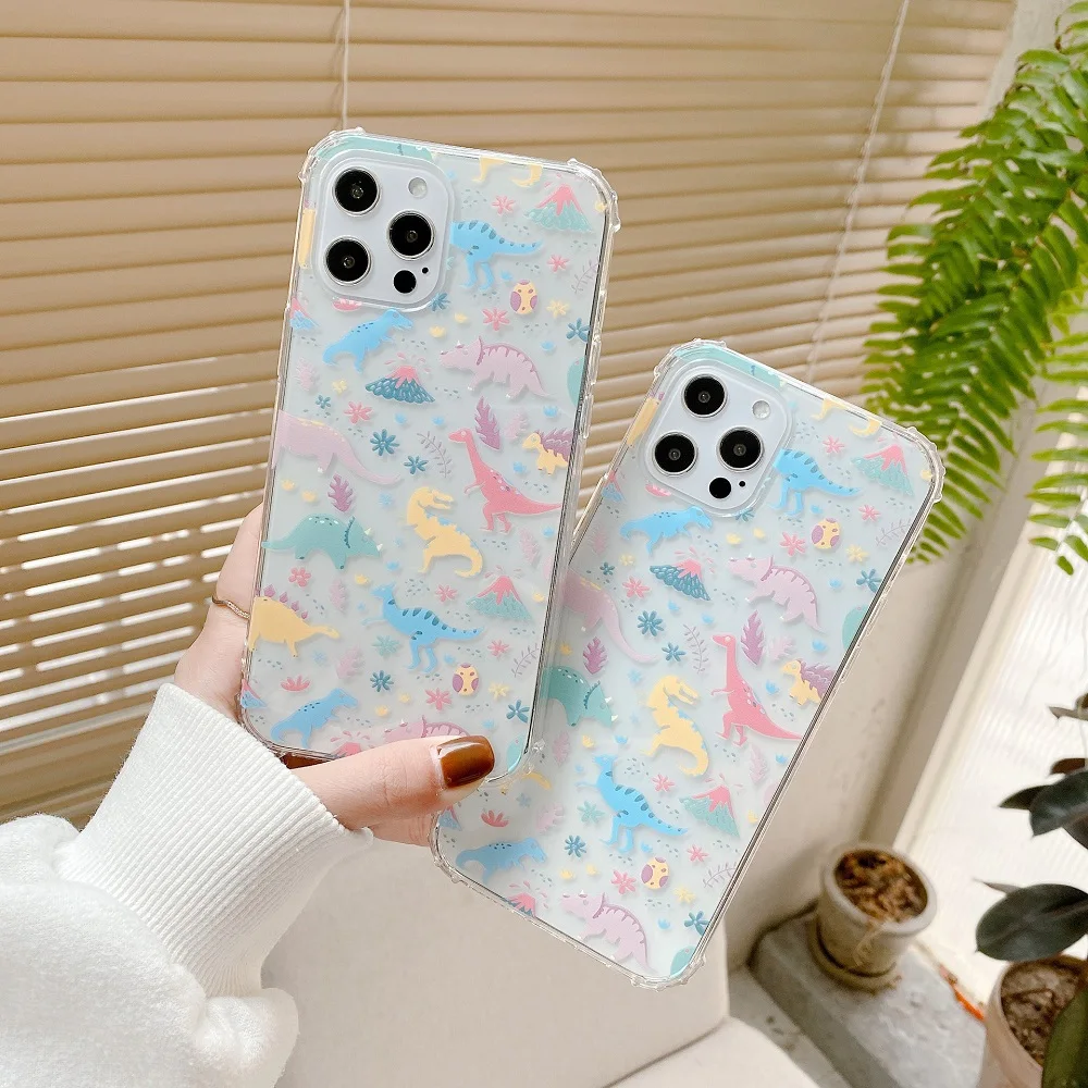 

Cute Cartoon Animal Dinosaur Phone Case For iPhone 12 11 Pro Max XS XR SE 2020 7 8 Plus X 12 Mini Clear Soft TPU Anti-fall Cover