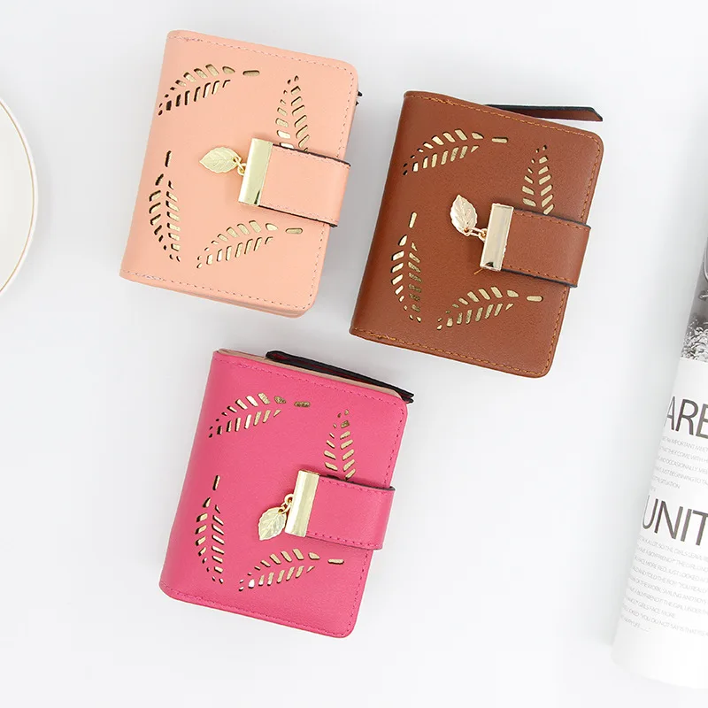 Free Freight 2019 New Korean Leaf Hollow Ladies Short Zipper Wallet Handbag Student Zero Wallet Wholesale Beny  the Ink Machine