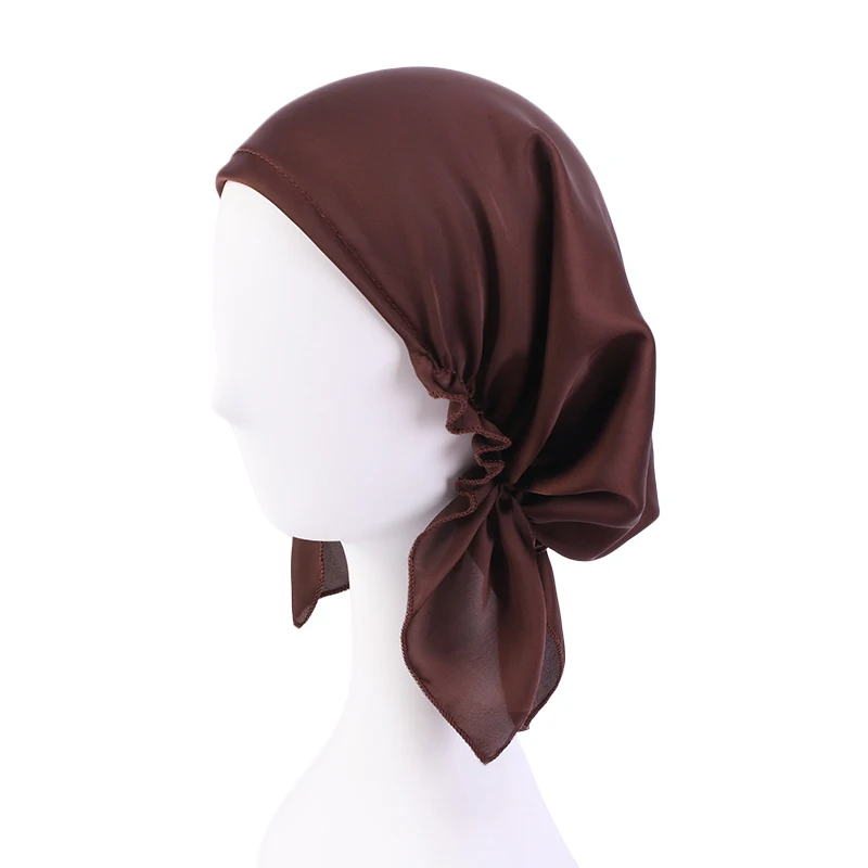 

New Muslim Satin Pre-Tied Solid Turban Hat Headscarf Chemo Beanies Caps Cancer Headwear Head Wrap Hair Loss Accessories