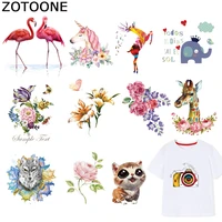 zotoone animal flamingo patches flower iron on transfers for clothes t shirt heat transfer sticker diy accessory appliques f1