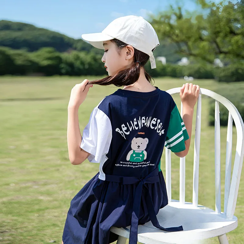 

2021 Girls Dress New Summer Girls Dress Casual Patchwork Dress Kids Princess Dress Fashion Preppy Style Dress Children Clothing