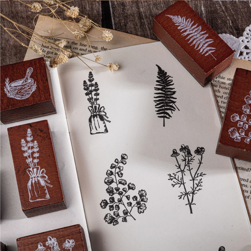 Винтажные травяные растения марки гинкго DIY Деревянные и резиновые штампы для