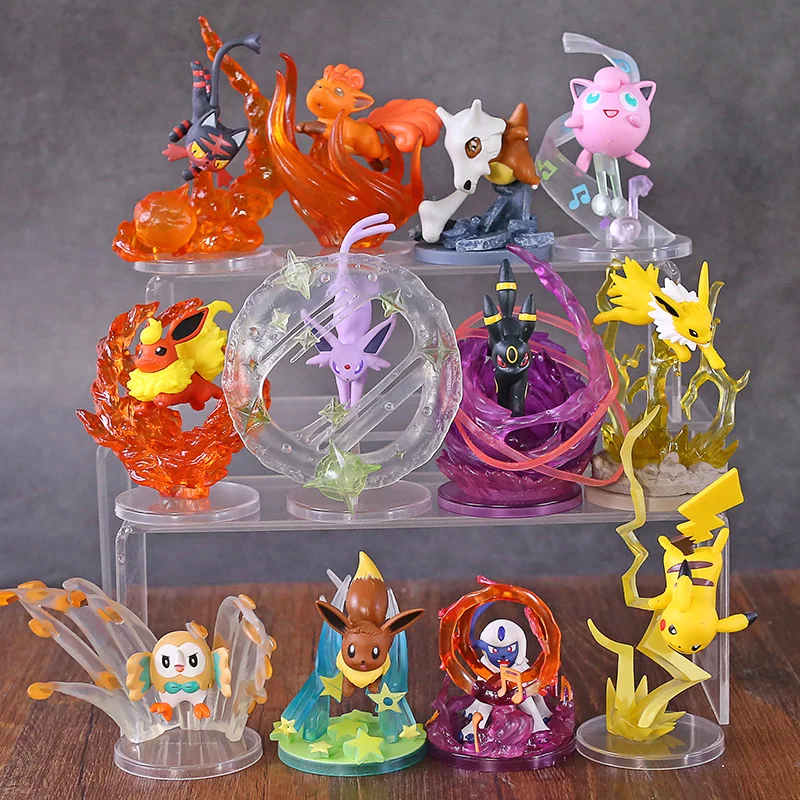 Анимированный Монстр Flareon Jolteon Umbreon Espeon Jigglypuff eeevee Vulpix Cubone Litten Absol Rowlet Фигурки игрушки 6 шт./компл