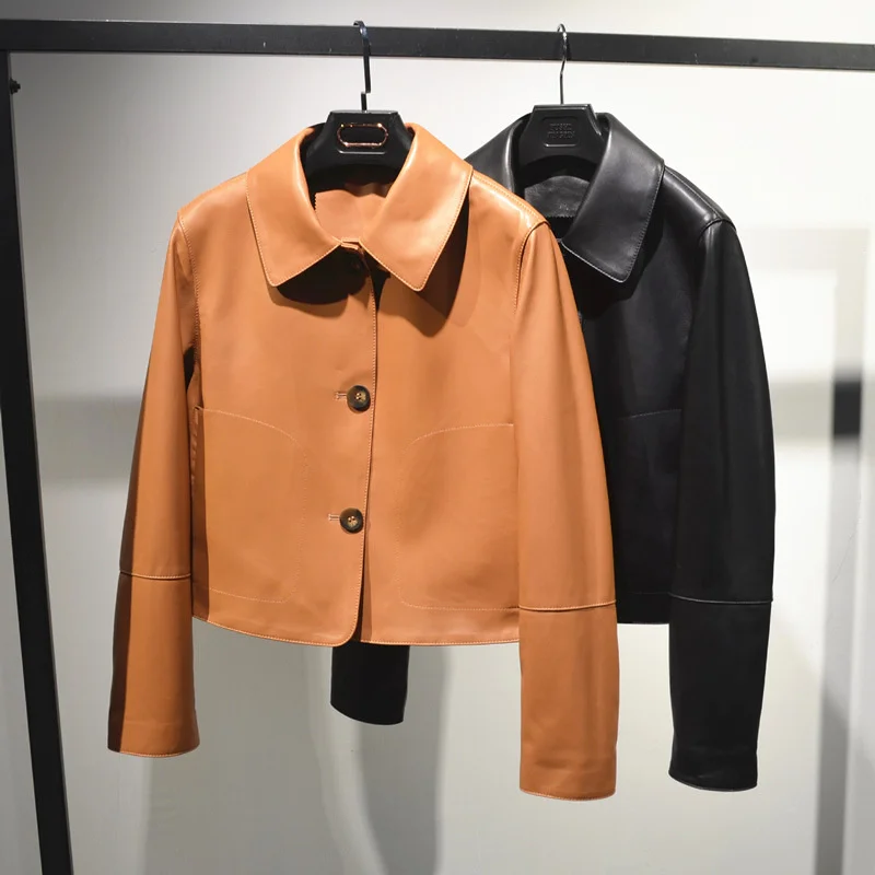 

Leather coat top layer sheepskin coat women's leather jacket short style fashion new style fashion spring and autumn Qi Wei same