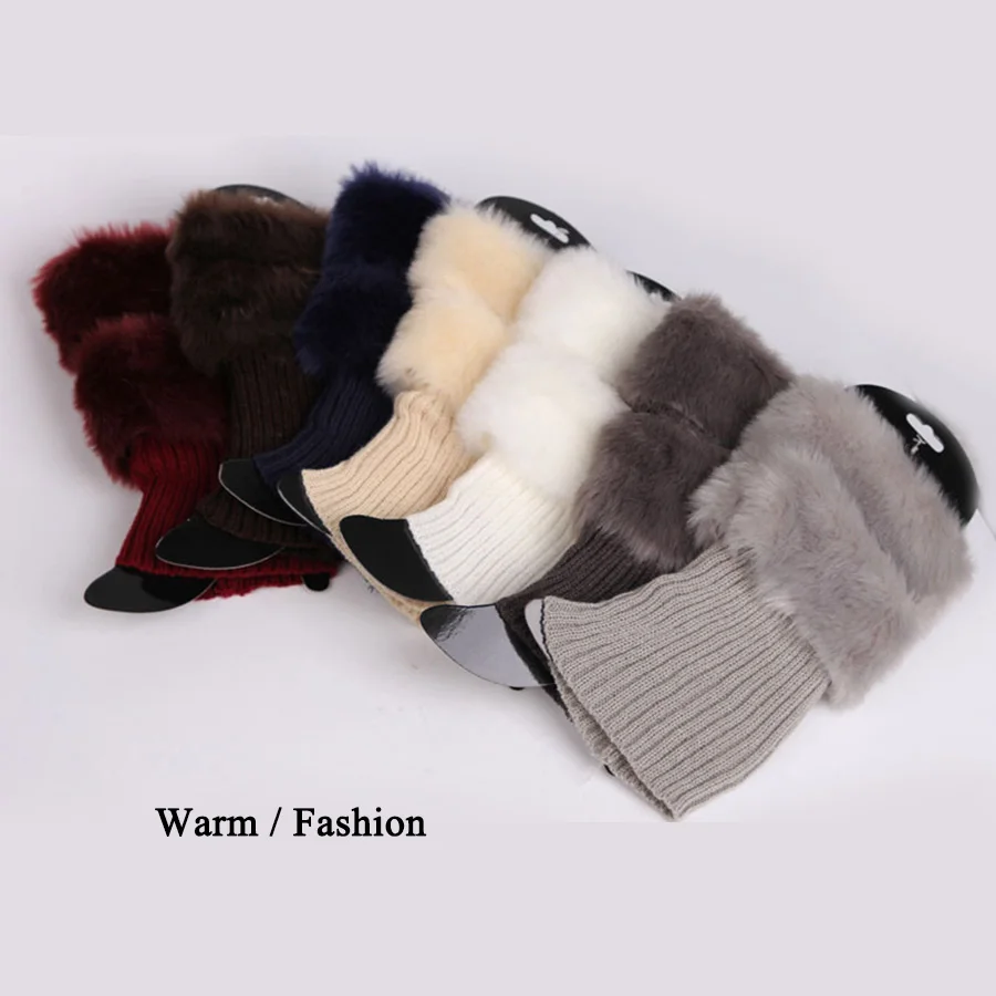 Вязаные женские гетры для ботинок однотонные Белые Серые винные красные бежевые