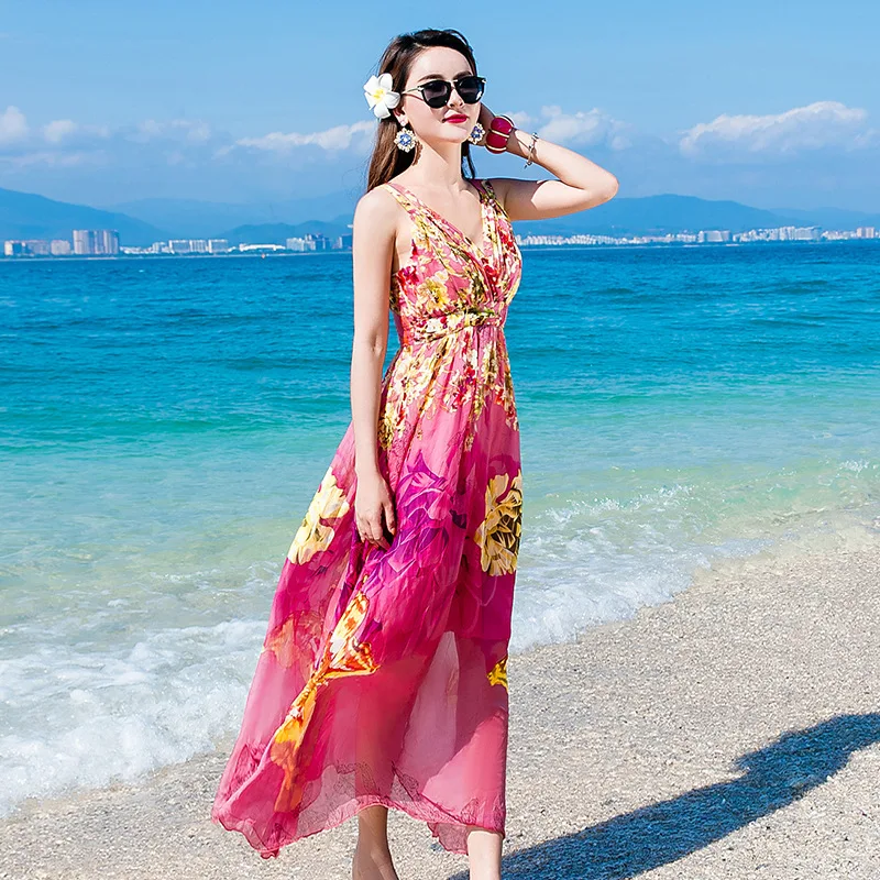 Женское длинное вечернее платье без рукавов Bobo повседневное пляжное розовое