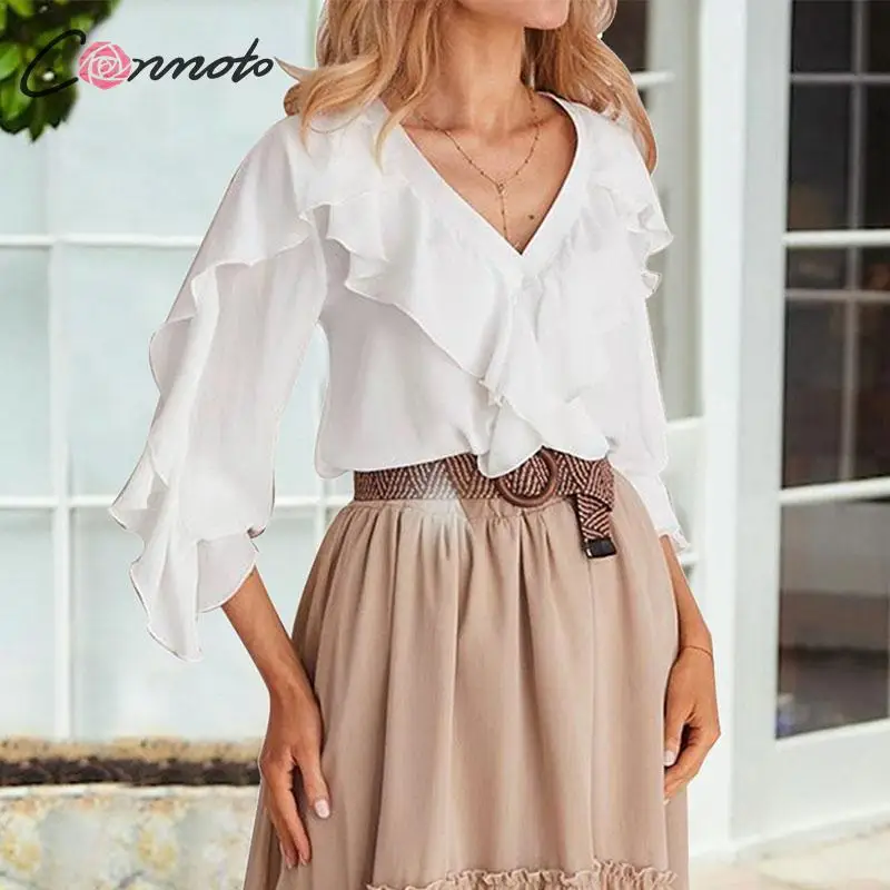 Conmoto с длинным рукавом женская блуза оборками рубашки осень зима 2019 шифоновые