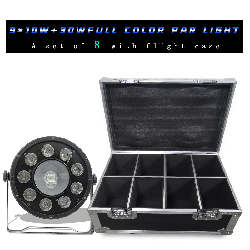 

8Pcs/lots Flat LED Par Lights 9x10w+30w RGB 3in1 With Flight Case DMX512 Control Disco Lights Professional Stage DJ Equipment