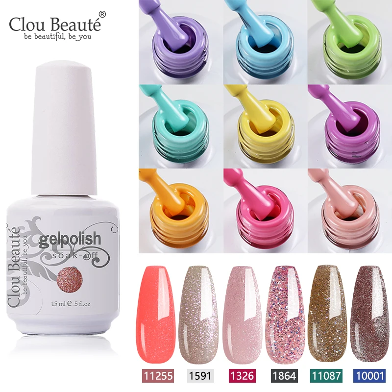 

Clou Beaute Nail Gel Polish Vernis Semi Permanent UV Lakiery Hybrydowe Nail Polish Glitter Nail Art Gel Lacquer Set Colors