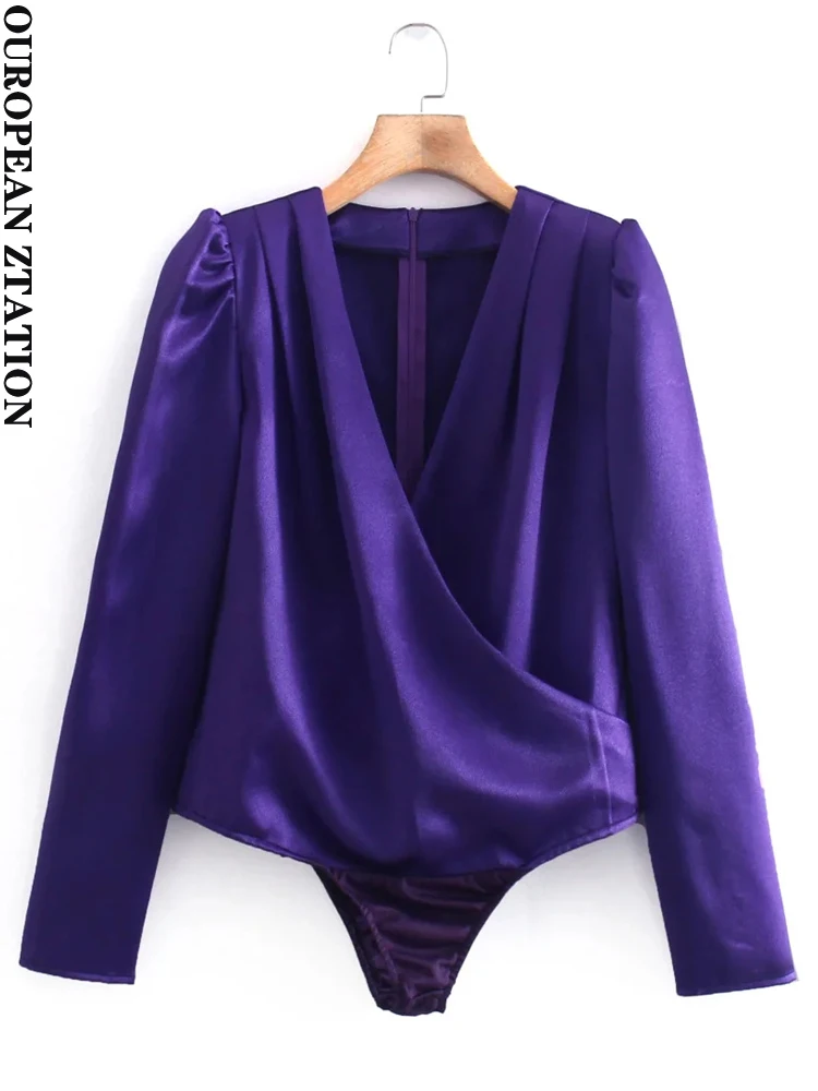 

Женская мода 2022 za с подплечниками, винтажные боди на кнопках с длинным рукавом и молнией сзади, женские комбинезоны mujer