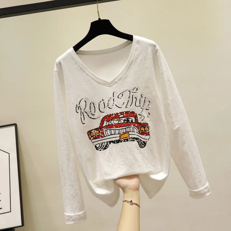 

Womens t shirts White Long Sleeve V-neck T-Shirt Russian Inscription Tumblr Streetwear Harajuku Kawaii Summer