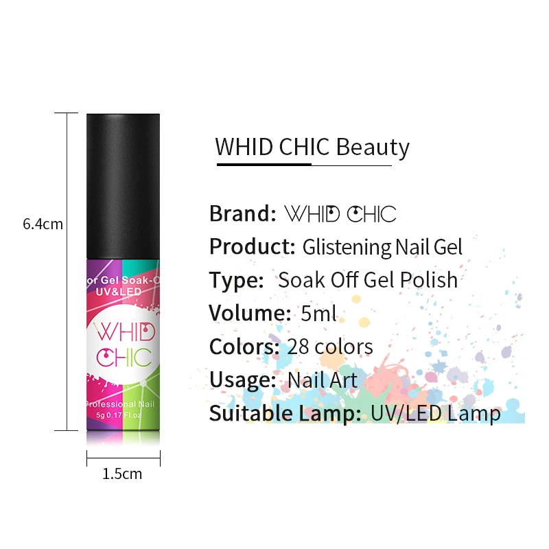WHID CHICL 1 флакон 5 мл УФ-гель для ногтей красочный блеск сверкающий блестки долговечный УФ-гель для ногтей