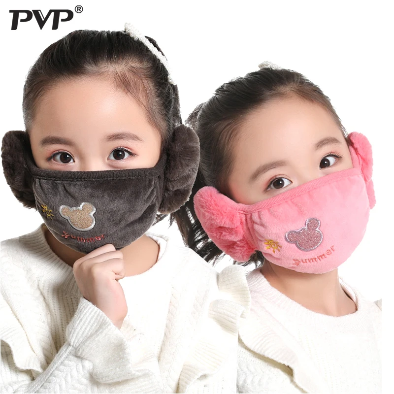 

Cute bear protective kids mouth mask Windproof Mouth-muffle anti dust winter Children Anti Haze cotton Face masks With earmuffs