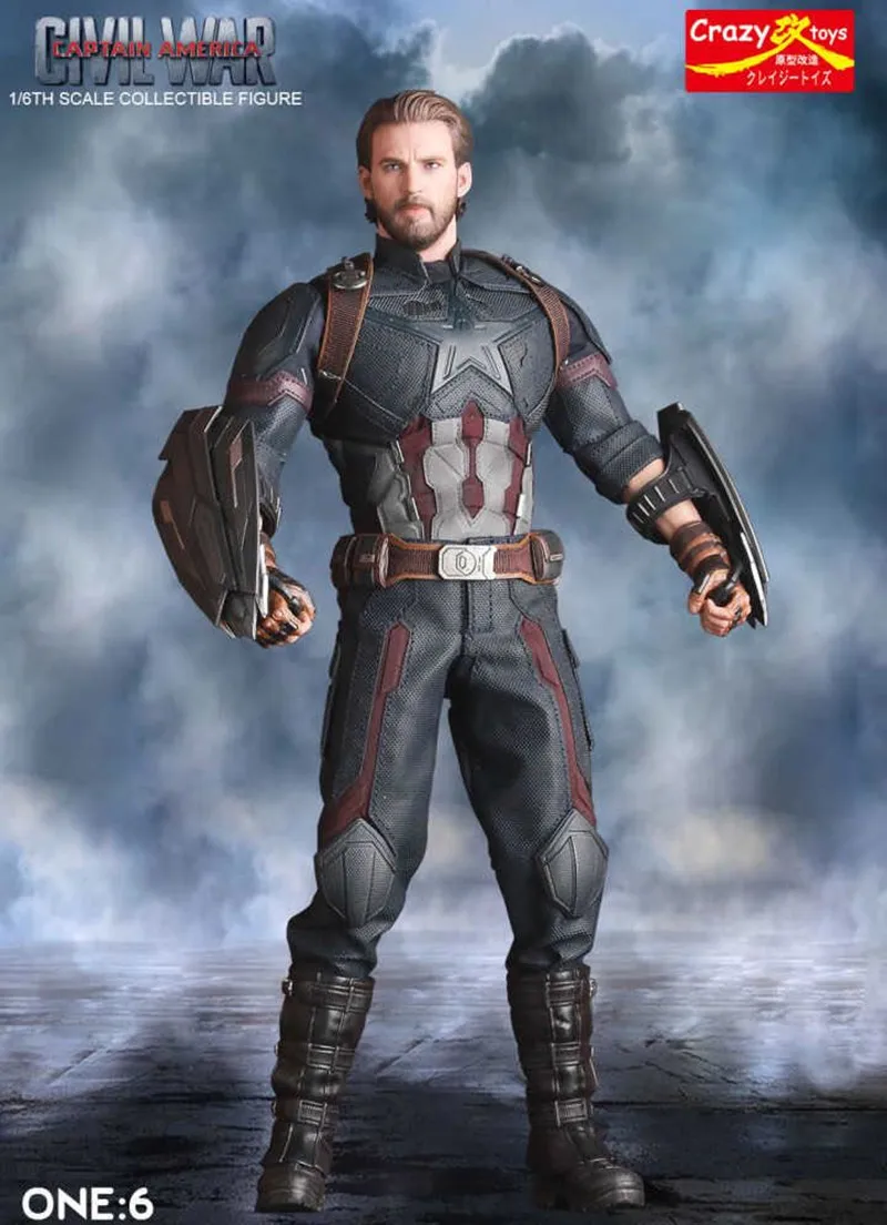 

Crazytoys 30cm Marvel Action Figure Avengers Infinity War Bearded Captain America Figam Steve Rogers 1/6 Model Toys for Youth