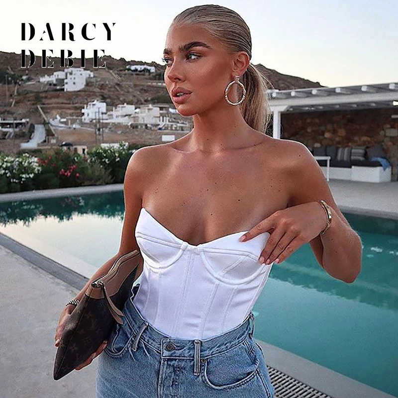 Darcydebie/2019 летний сексуальный укороченный топ с открытыми плечами женские бюстье