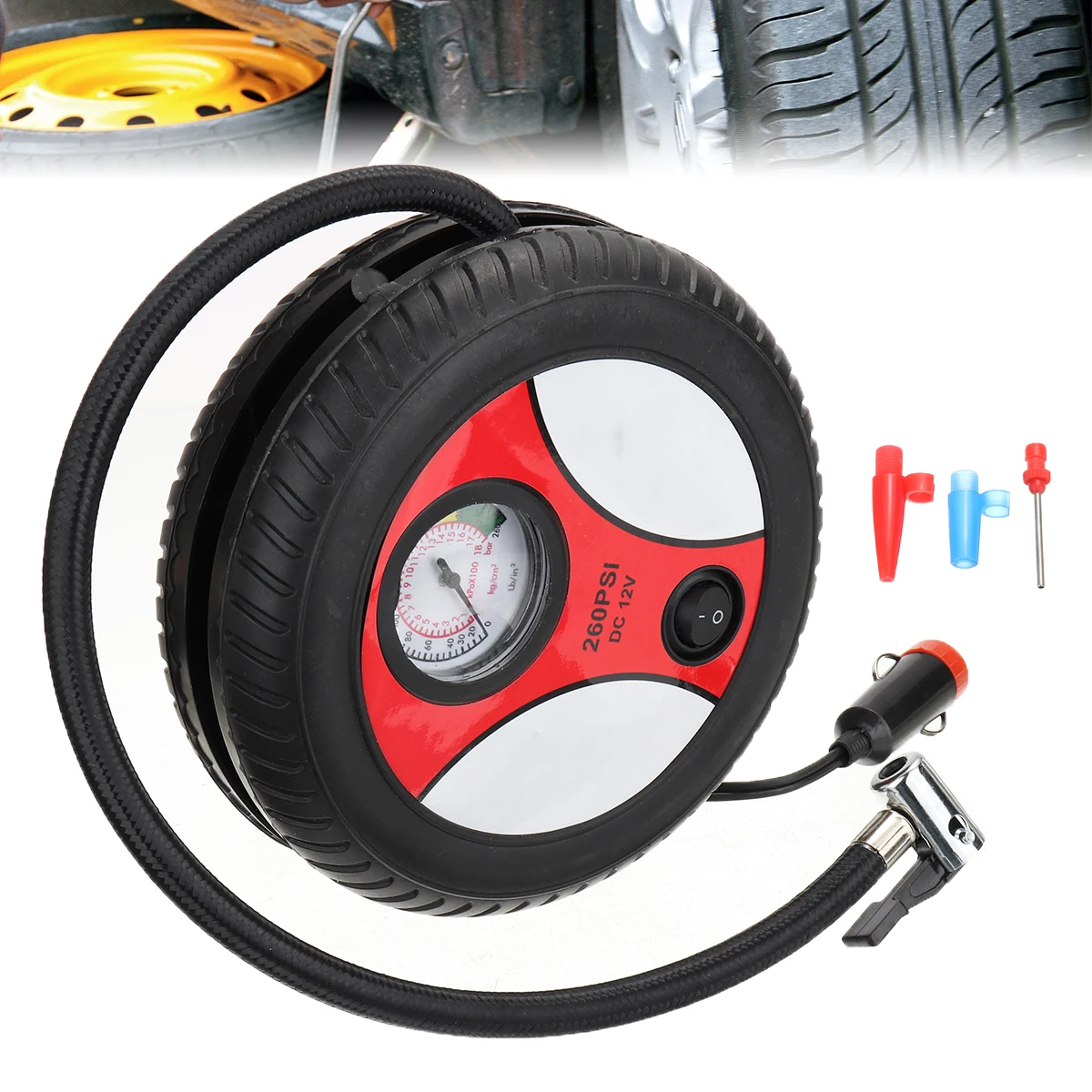 

1PC Portable Tire Inflator Car Air Pump Compressor Electric Portable Auto 12V Volt 260 Psi Metal Integrated Plastic