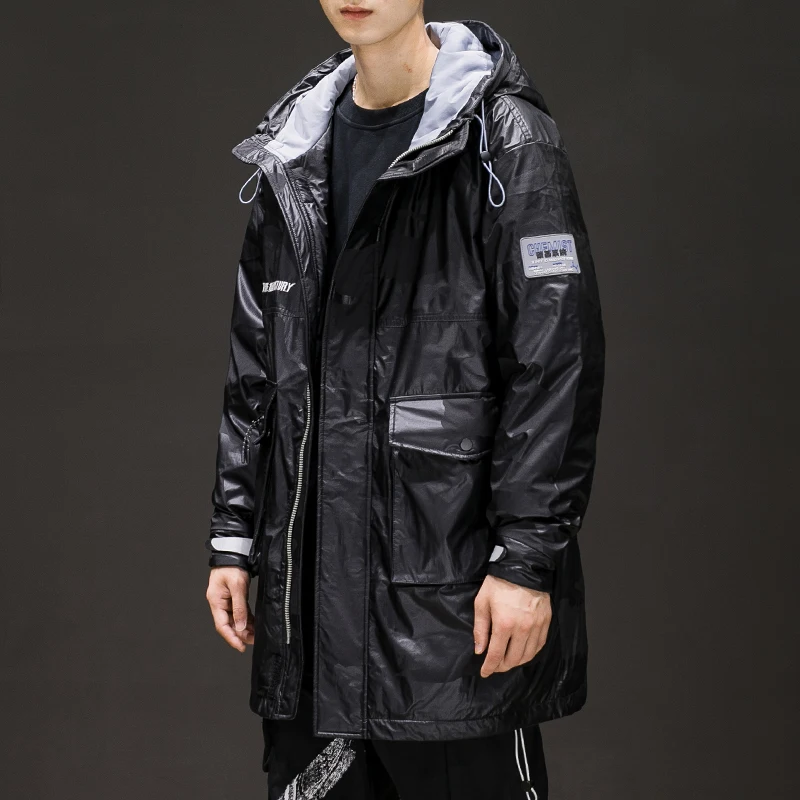 

New winter jacket jacket black casual hooded men's long men's clothing