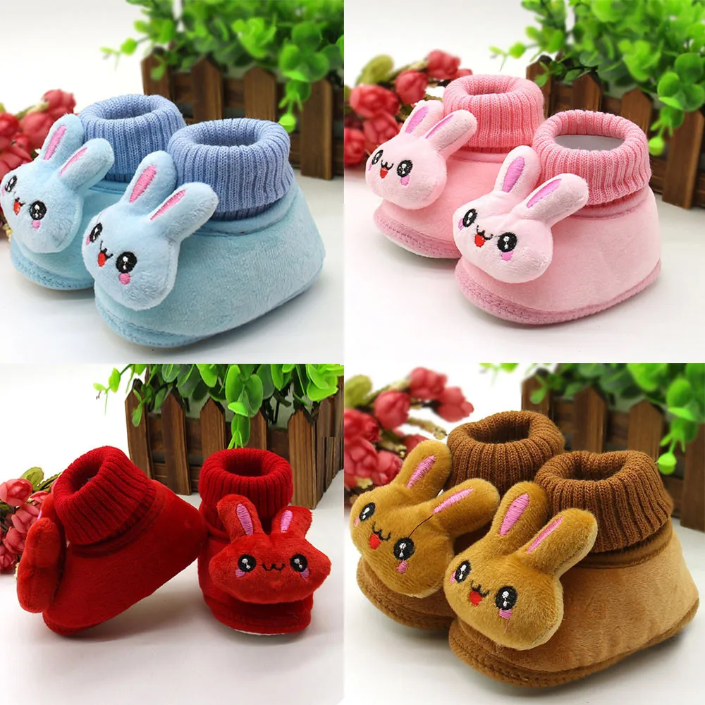 

25# Cartoon Rabbit Printed Cotton Shoes Baby Girls Cuteinfant Newborn Baby Shoes Soft Sole Infant Prewalker Warm Shoes