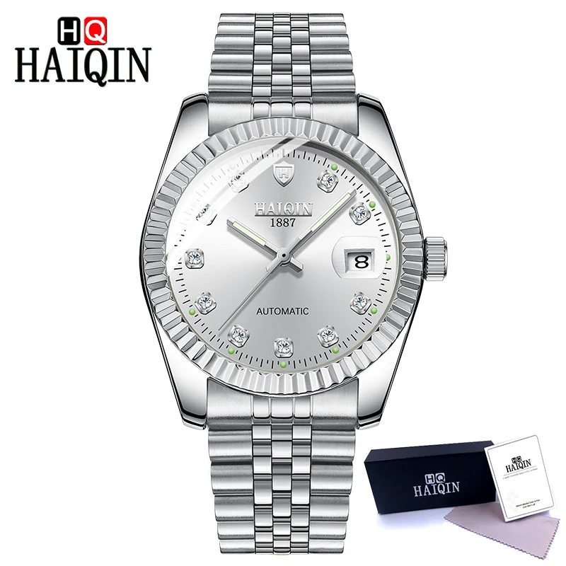 All-silver HAIQIN, мужские часы, автоматические механические, для улицы, спортивные часы, мужские, стальные, военные, водонепроницаемые, Rolexable, наручные часы, Relogio Masculino - Цвет: All-silver