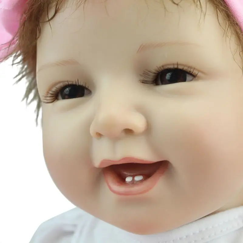 

22inch Silicon Newborn Lifelike Smiling Baby Doll Blanket Cake Mesh Skirt Headband Early Childhood Kids Toys