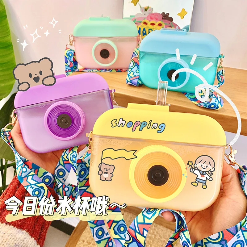 

Cute Cool Creative Camera Straw Cup Girlish Personality Large Capacity Hanging Rope Bottle Personalized Plastic Camera Water Cup