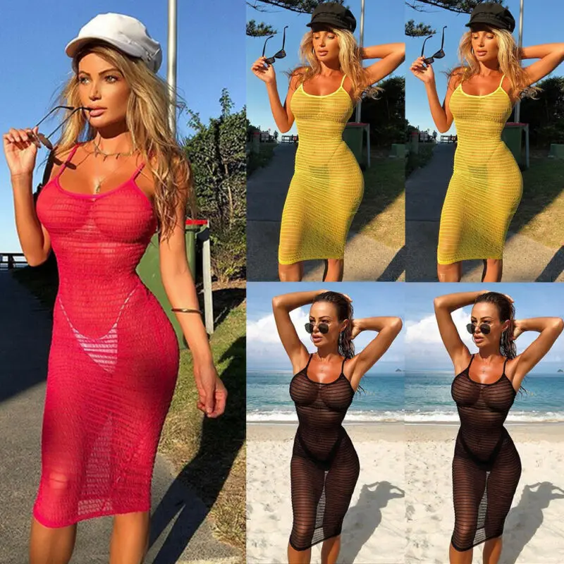 

2020 Sexy Beach Dress Women Bikini Cover Up Dress Mesh Bathing Suit Bikini Swimwear Beach Cover Up Long Maxi Dress Beach wear