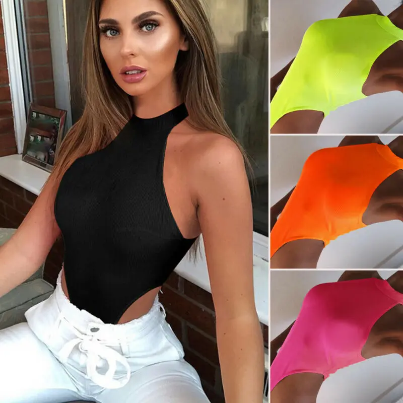 Флуоресцентный Цельный купальник с ложным горлом Женский шикарный летний