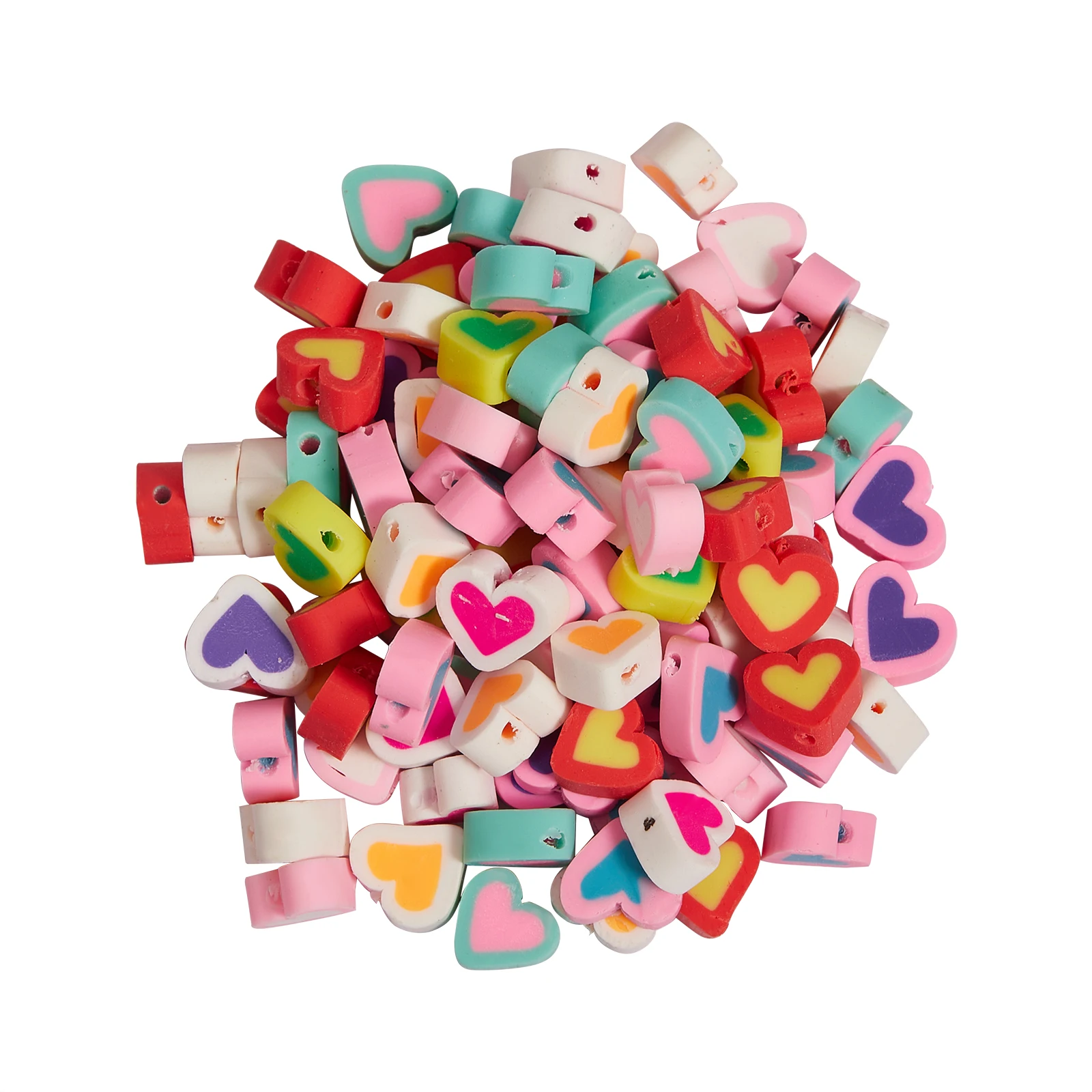 

100Pcs Handmade Polymer Clay Beads Mixed Color Heart Loose Spacer Bead For Jewelry Making DIY Bracelet 10x5mm