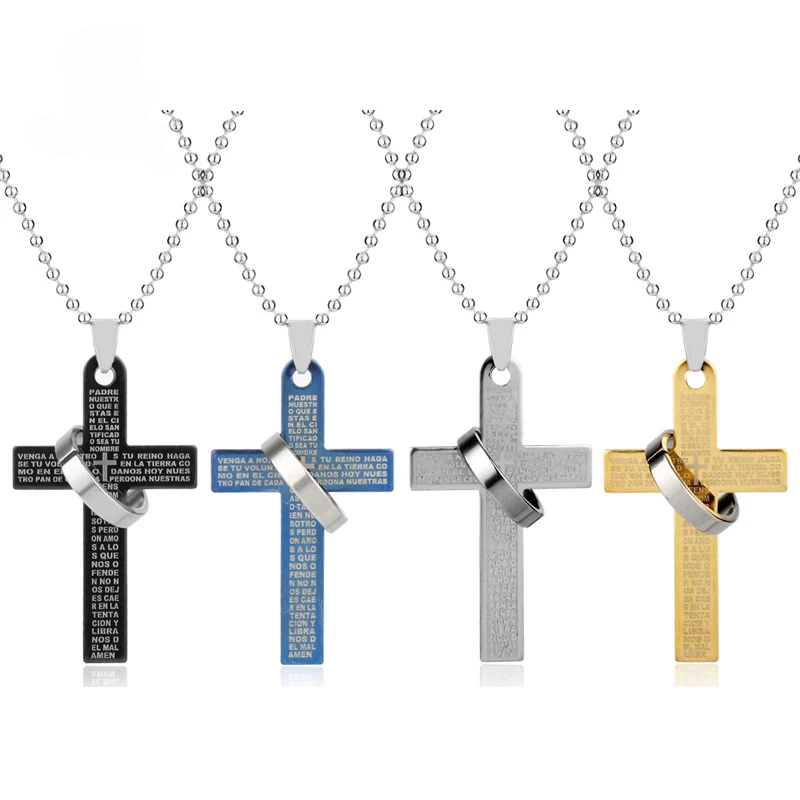 

Classiv Crossing Pendant Necklace Simple Design Print Bible 4 Colors Long Chain Jewelry Gifts for Saint
