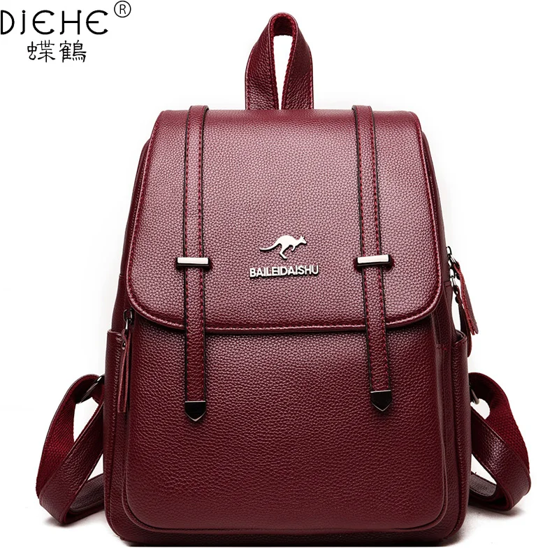 

2021 High Quality Women Leather Backpacks Female Vintage Backpack For Girls School Bag Travel Bagpack Ladies Sac A Dos Back Pack