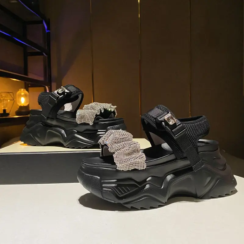 

Thick-soled daddy sandals women's summer 2021 new fairy feng shui drill high heel casual sports Roman shoes 8cm