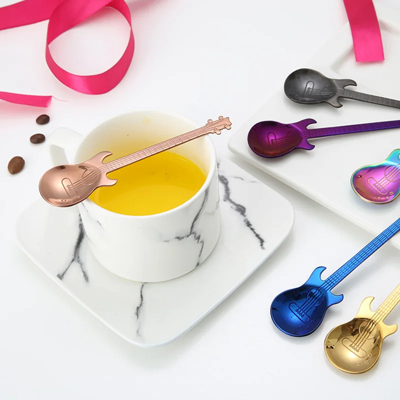 1 шт. из нержавеющей стали мультяшная гитара ложка креативная молочная кофейная