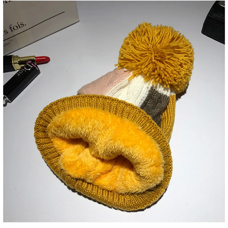 Зимняя вязаная шерстяная шапка ветрозащитная велосипедная бархатная теплая