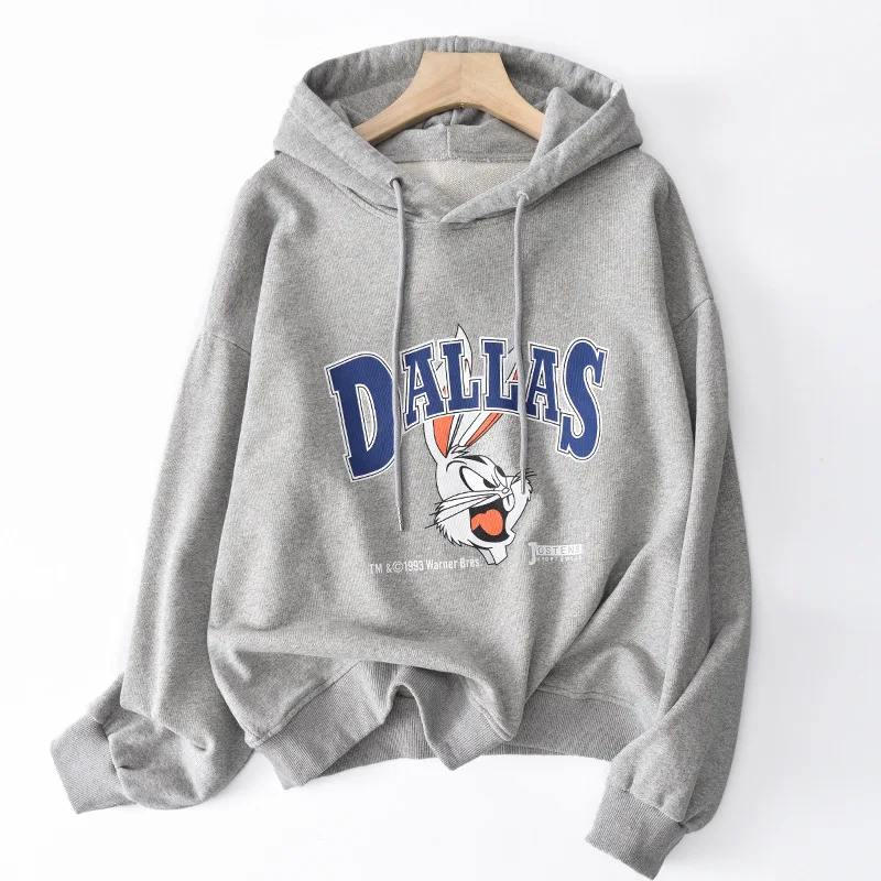 

2021 Spring Sweatshirt Trendy Girls Cartoon Patterns Printing Hooded Tops Pullover Casual Loose Students Hoodies Women