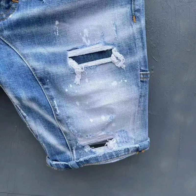 DSQUARED2 мужские короткие джинсы с рисунком прямые скинни синие рваные летние DT138 |