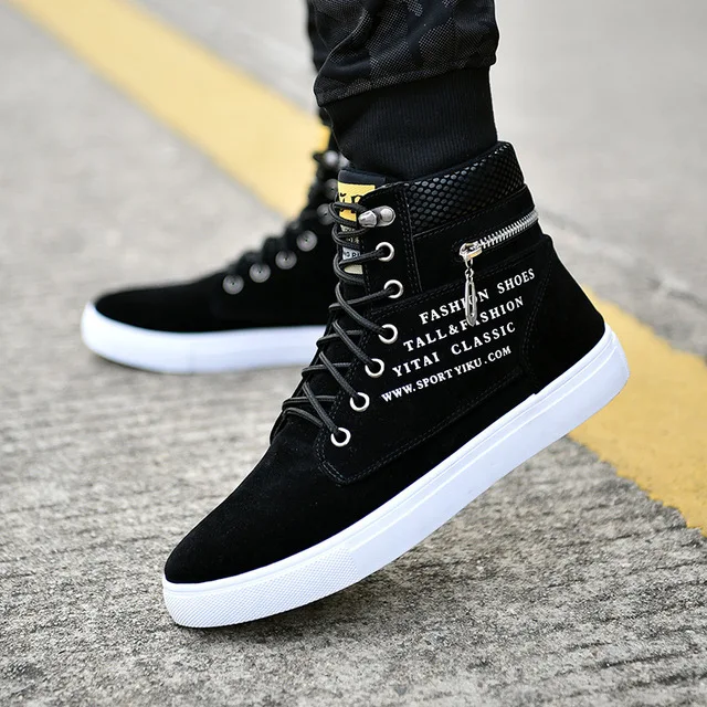 Shoes Boots Flat Trend Men Shoes Skateboarding Sneakers Men High Top Shoes Retro British Trend Lacing Hip hop Shoes Male