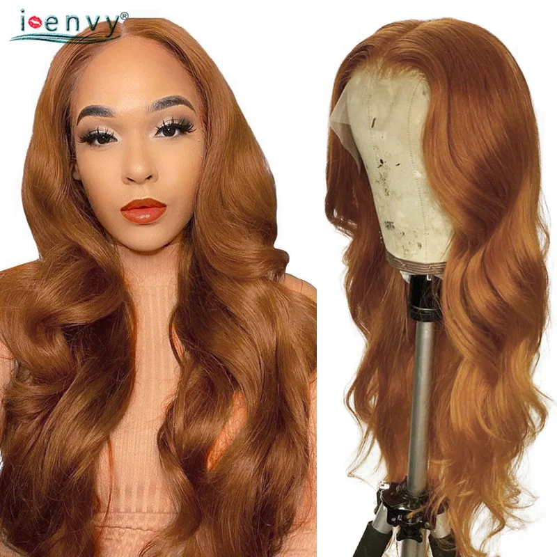 

Ginger Blonde Lace Front Wig Human Hair Body Wave PrePluck Brazilian Transparent 13*1 Red Human Hair Wig Remy Lace Front Wig 99J