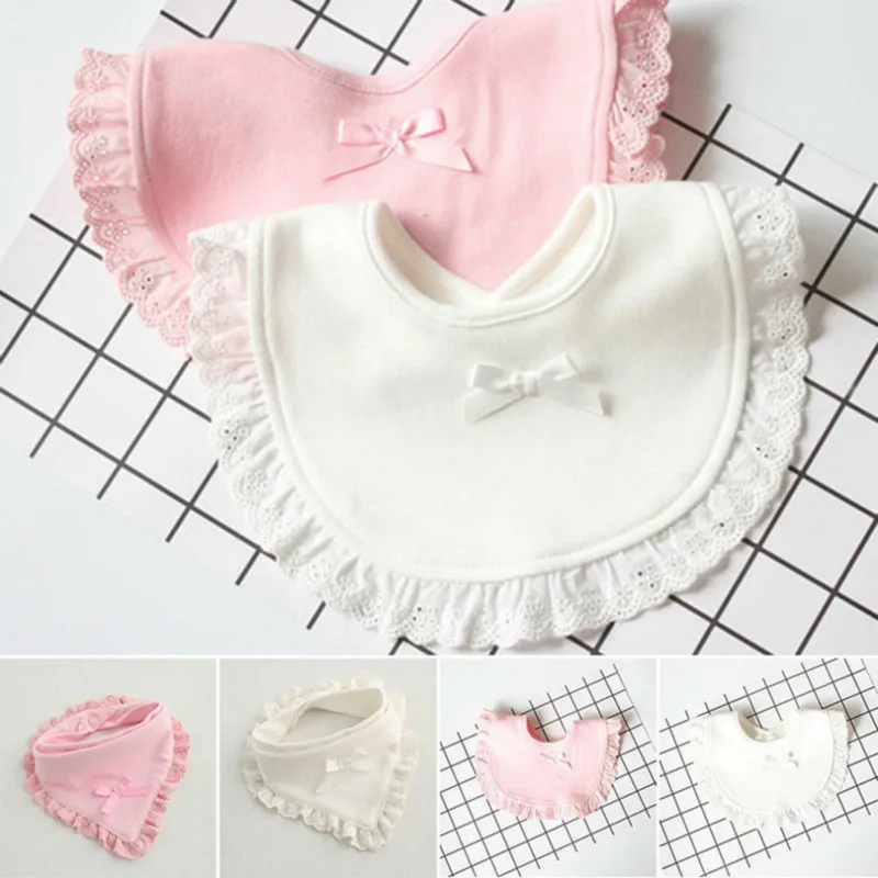 

High Quality Baby Bibs/Burp 100%Cotton Lace Bow Pink/White Bibs Princess Baby Girls Lovely Cute Feeding Bib Infant Saliva Towels