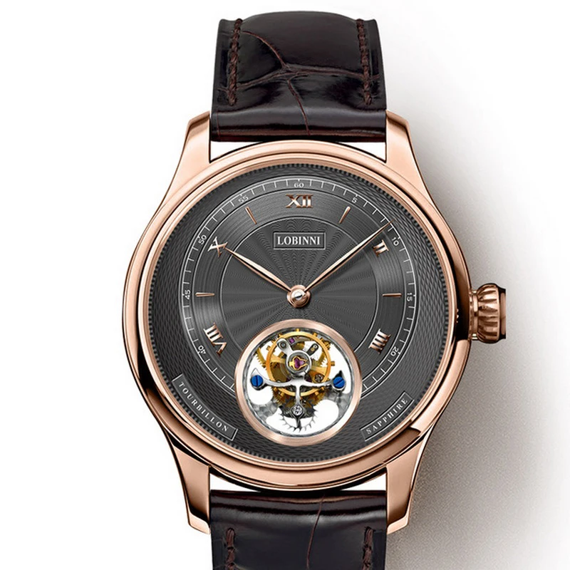Роскошные мужские часы tourbillion автоматические наручные LOBINNI водонепроницаемые