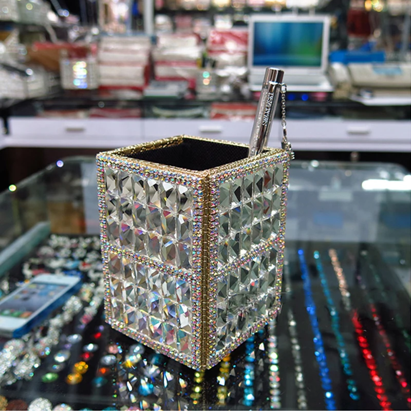 

Diamond Makeup Brush Holder Organizers Cosmetic Storage Box Container Home Office Organization Pencil Pen Holder Desk Organizer