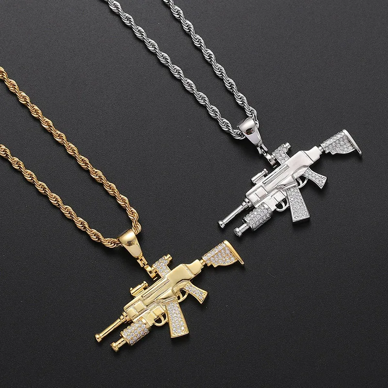 Хип хоп AAA CZ камни выложенные сверкающие ледяная винтовка CS GO кулоны с оружием