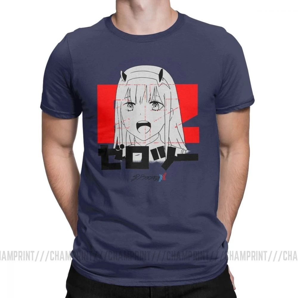 Darling In The Franxx Zero Two аниме футболка "Манга" человек короткий рукав стильная футболка с круглым вырезом Топы из чистого хлопка Графические футболки - Цвет: Тёмно-синий